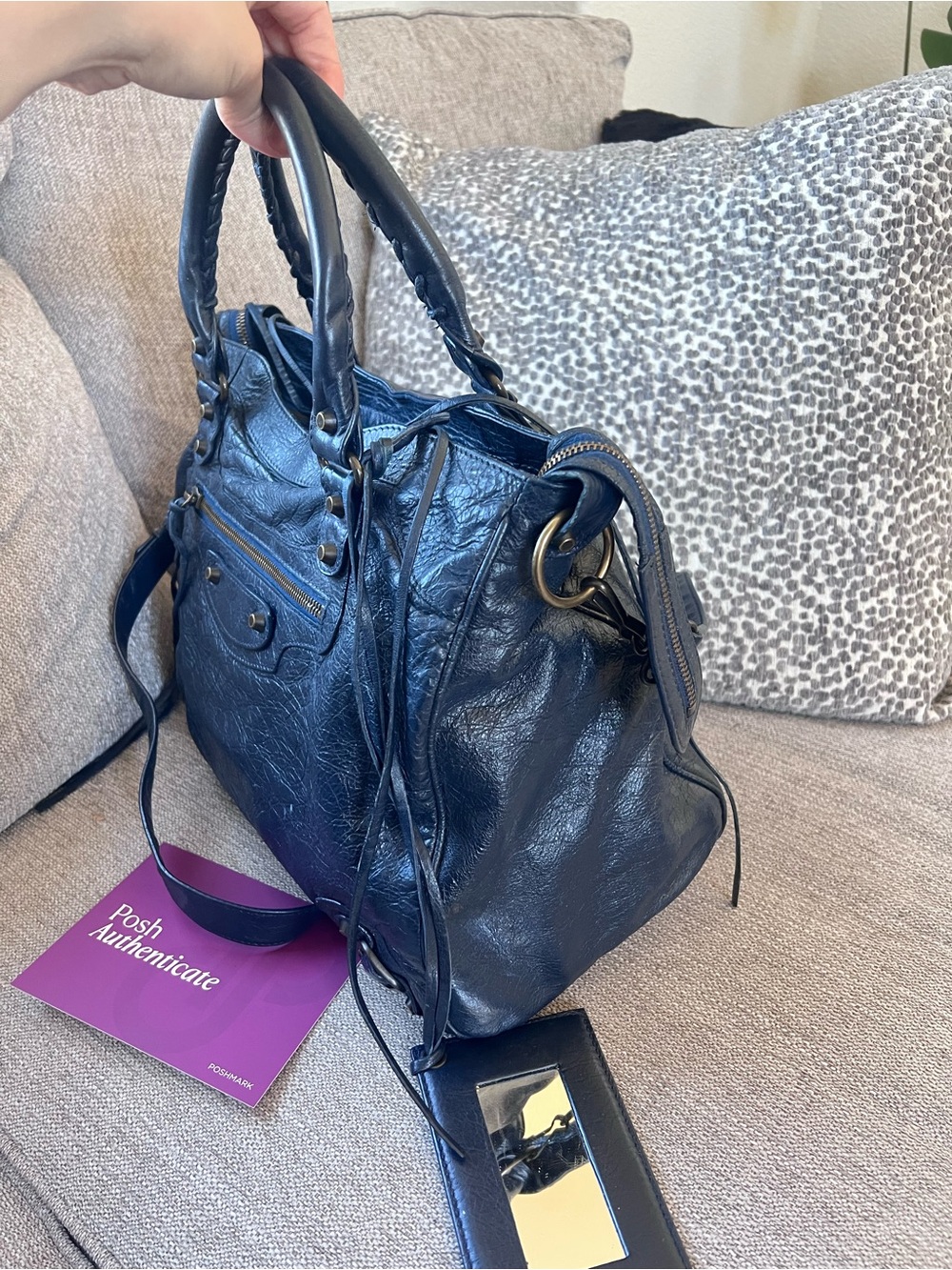 Balenciaga Vintage Le City Velo Navy Blue Leather Satchel Bag - Picture 5 of 12